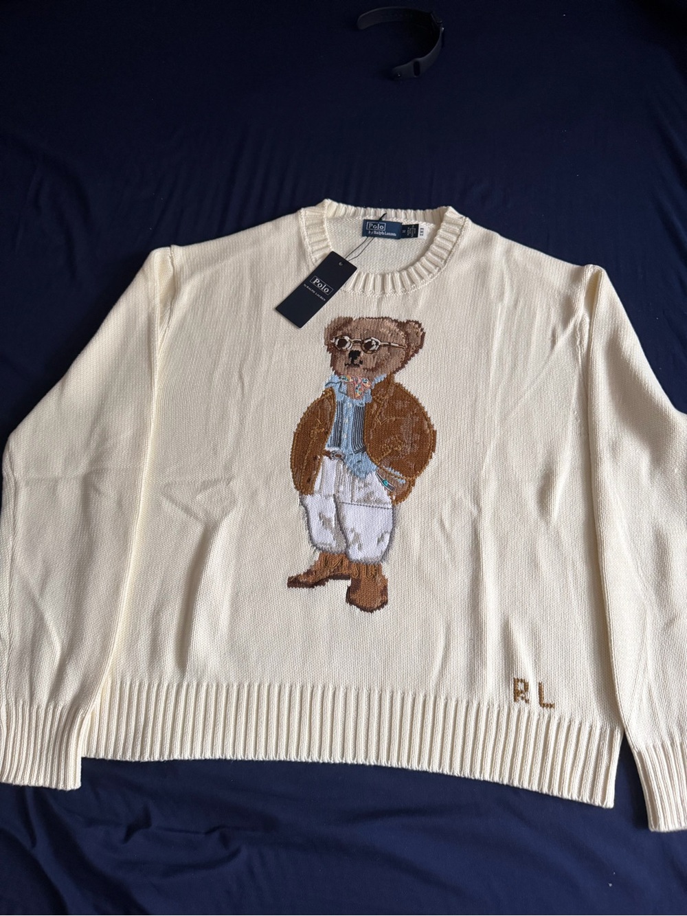 Ralph Lauren Cream Crewneck Sweater with Polo Bear Intarsia - Picture 6 of 9